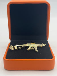 Gold Over Silver Small AK-47 Hip-Hop Pendant with CZ