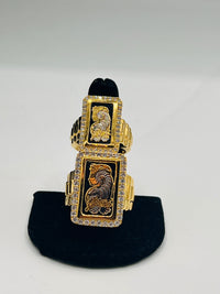 Gold Over Silver Lady Fortuna Ring w/ CZ for Mens'