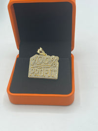 Gold Over Silver "100% Profit" Hip-Hop Pendant with CZ