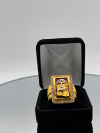 Gold Over Silver Square Jesus Portrait Ring for Mens' w/ CZ