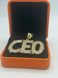 Gold Over Silver "CEO" Jumbo Pendant w/ CZ