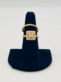 Gold Over Silver Princess Cut Wedding Duo Rings w/ CZ