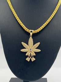 Gold Over Silver Marijuana Praying Hip-Hop Pendant with CZ