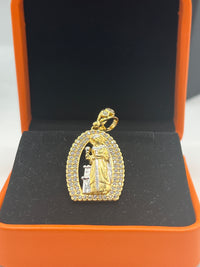 Gold Over Silver Saint Barbara Pendant w/ CZ