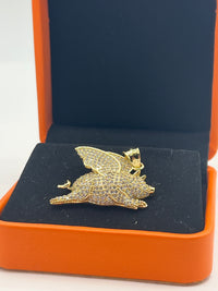 Gold Over Silver Flying Pig Pendant with CZ