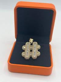 Gold Over Silver Hashtag Pendant with CZ