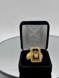 Gold Over Silver square crown ring for Mens' w/ CZ