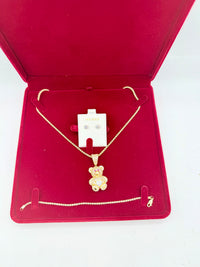 14k ice chain , ice bracelet , bear pendant and earring combo (Cz) stones