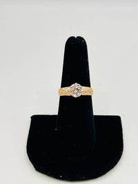 14K Gold Mother Mary Embroidered Diamond Cut Ring