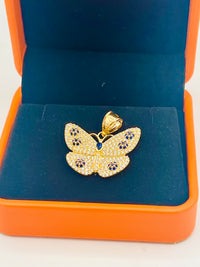 14K Gold Butterfly Pendant w/ CZ and Blue Accents