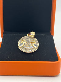 Gold Over Silver Laughing Emoji 😂 Pendant w/ CZ