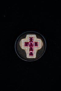14K Cross Ring Red Gems