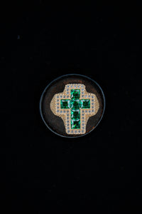 14K Cross Ring Green Gems
