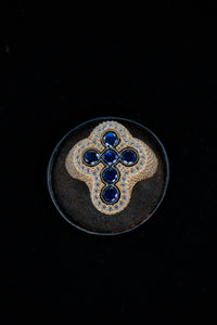 14K Circle Cross Ring Blue Gems