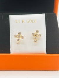 14K Gold Studded Cross Earrings w/ CZ
