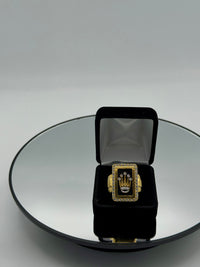 Gold Over Silver square crown ring for Mens' w/ CZ