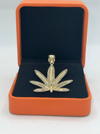 Gold Over Silver Marijuana Leaf Hip-Hop Pendant with CZ