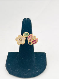 14K Gold Ladybug & Flower Ring w/ CZ