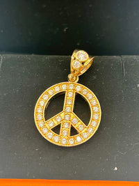 Gold Over Silver Peace Sign Pendant w/ CZ