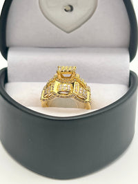 Gold Over Silver Embroidered Square Wedding Duo Rings