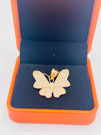 14K Gold Butterfly Pendant w/ CZ and Pink Accents