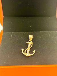 14K Gold Anchor Pendant w/ CZ