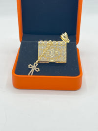 Gold Over Silver Stylish Bible Pendant with CZ
