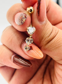 14K Gold Heart Chain Bellybutton Piercing w/ CZ