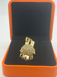 Gold Over Silver Hands Holding Globe Pendant w/ CZ