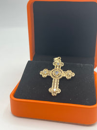Gold Over Silver Holy Trinity Cross Pendant w/ CZ