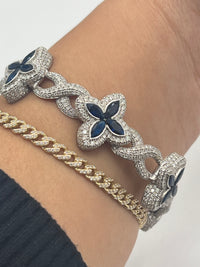 Sterling Silver Luxury Clover Bracelet w/ CZ and Blue Accents