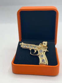 Gold Over Silver Pistol Hip-Hop Pendant with CZ