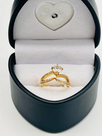 Gold Over Silver Chevron Band Wedding Duo Rings w/ CZ