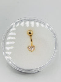 14K Gold Heart Belly Button Piercing w/ CZ