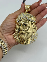 XXL Gold Over Silver Jesus Face CZ by BB