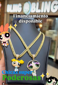 14K Powerpuff Girls With Cuban semi solid chain by Bling Bling