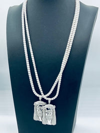 Sterling Silver White Moon Ice Chain w/ Jesus Pendant w/ CZ