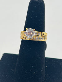 Gold Over Silver Diamond Cut Embroidered Wedding Duo Rings