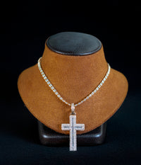 Sterling Silver Cross Diamond Pendant with Diamond Chain