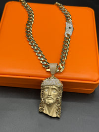 14K Large Jesus Face + Monaci Necklace by Bling Bling
