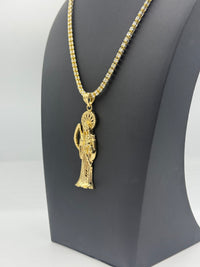 Santa Muerte Pendant With Ice Chain gold over silver by Bling bling
