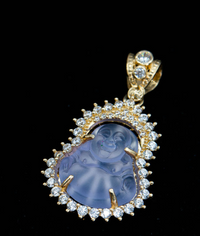 14K Gold Blue Crystal Laughing Buddha Lucky Pendant