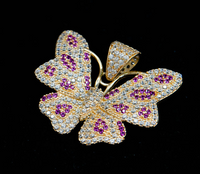 14K Gold Large Butterfly Pendant with Purple Gems