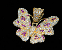 14K Gold Small Butterfly Pendant with Purple Gems