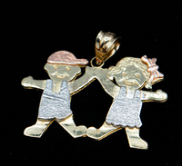 14K Gold Tricolor Twin Children Pendant