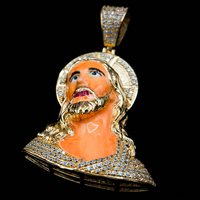 14K Gold Enamel Painted Jesus Face Pendant