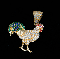 14K Gold Small Tricolor Rooster Pendant