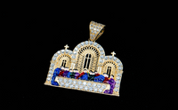 14K Yellow Gold Last Supper Church Iced Pendant (Colored)
