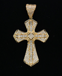 14K Gold Iced Out Cross Pendant