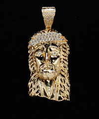 14K Gold Jesus Christ Profile Pendant with Studded Crown